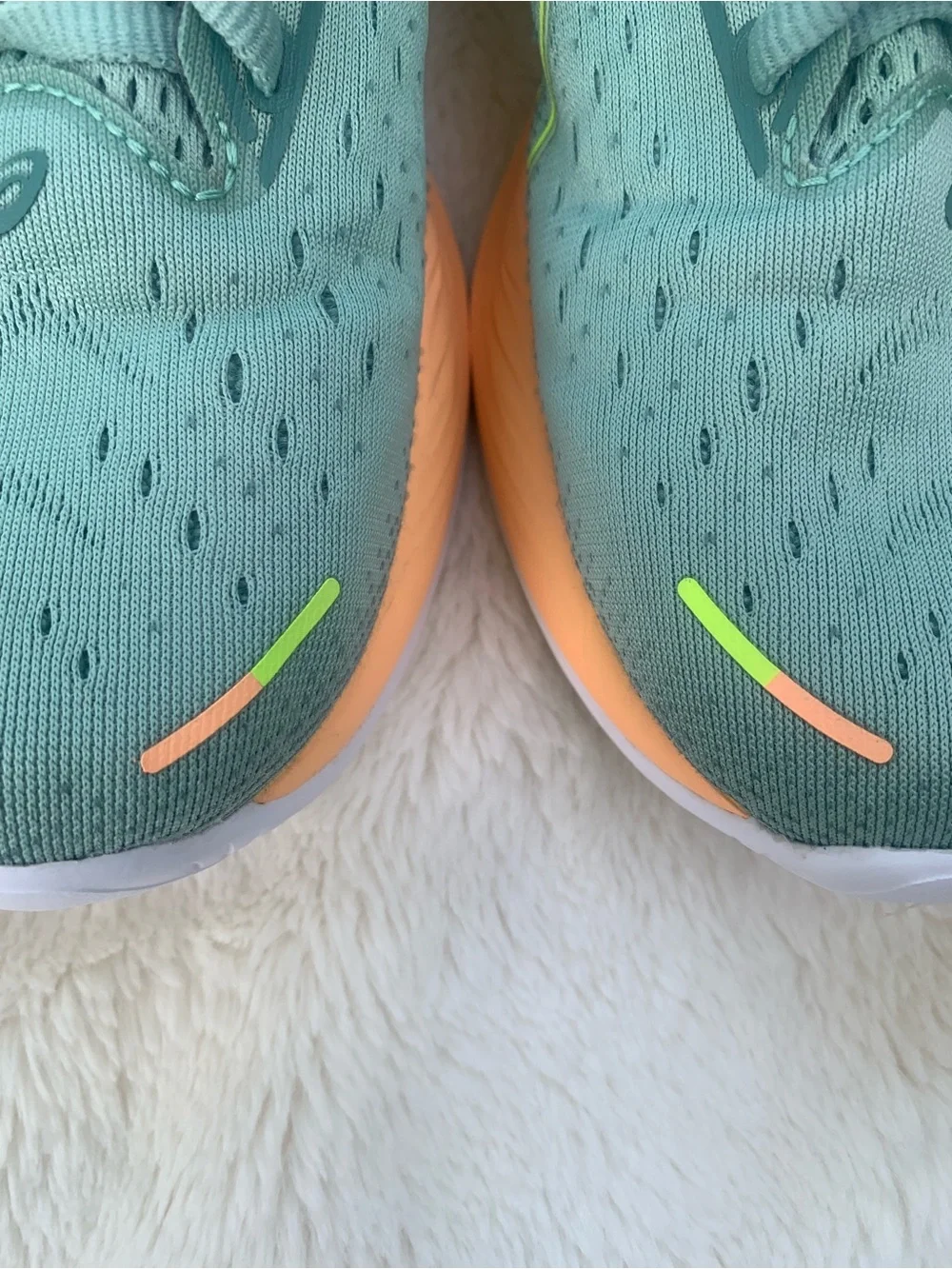 Asics Teal Athletic Shoes with Neon Green and Peach Accents